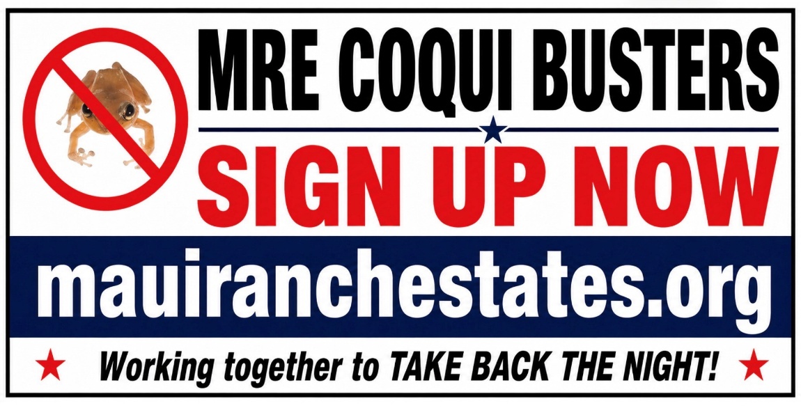 MRE Coqu&iacute; Busters banner: Working together to take back the night